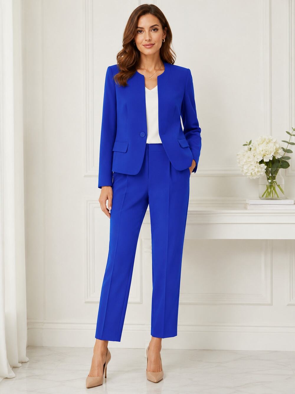 Le Suit 2 Piece Royal Cobalt Blue Pantsuit‎ Size 4P NWT